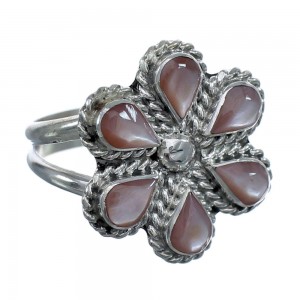 Native American Pink Mother of Pearl Silver Flower Ring Size 8 AX122454