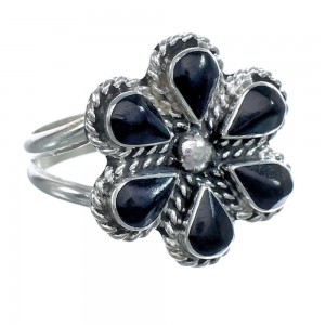 Native American Onyx Silver Flower Ring Size 9-1/2 AX122460