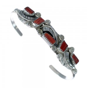Native American Navajo Leaf Coral Cuff Bracelet JX122245