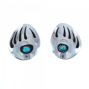 Navajo Genuine Sterling Silver Turquoise Bear Paw Post Earrings JX122255
