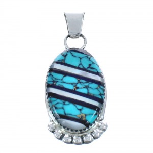 Native American Sterling Silver Turquoise Mother of Pearl Pendant JX122838