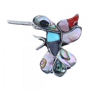 Zuni Authentic Sterling Silver Multicolor Hummingbird Pin Pendant JX122743