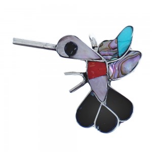 Zuni Authentic Sterling Silver Multicolor Hummingbird Pendant JX122746