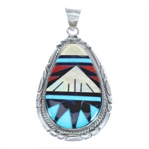 Native American Zuni Multicolor Inlay Sterling Silver Pendant JX122965