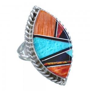 Native American Sterling Silver Multicolor Inlay Ring Size 7-1/2 AX123158