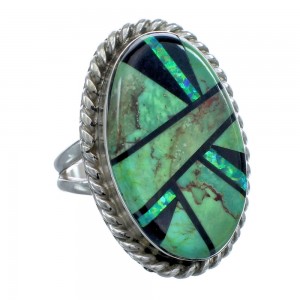 Native American Sterling Silver Multicolor Inlay Ring Size 8-1/2 AX123190