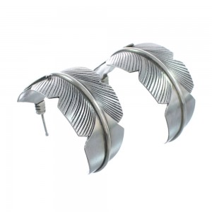 Native American Navajo Sterling Silver Feather Post Hoop Earrings JX123170