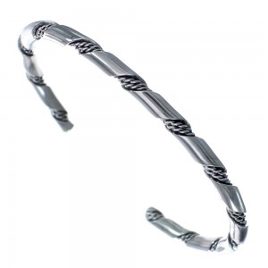 Native American Navajo Authentic Twisted Sterling Silver Cuff Bracelet JX123216