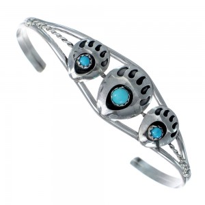 Native American Navajo Turquoise Bear Paw Sterling Silver Bracelet JX123220