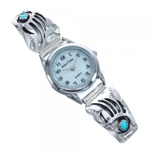 Native American Sterling Silver And Turquoise Bear Paw Watch JX123210