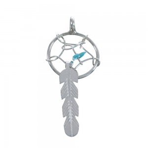 Native American Sterling Silver Turquoise Dream Catcher Feather Pendant JX123306