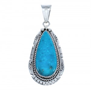 Native American Turquoise Tear Drop Genuine Sterling Silver Pendant JX123255