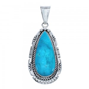 Native American Turquoise Tear Drop Genuine Sterling Silver Pendant JX123256