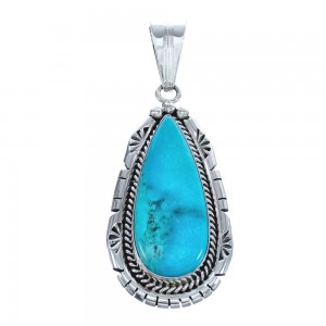 Native American Turquoise Tear Drop Genuine Sterling Silver Pendant JX123260