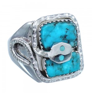 Zuni Turquoise Authentic Sterling Silver Snake Ring Size 10 AX123302