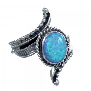 Native American Blue Opal Sterling Silver Ring Size 7 AX123334