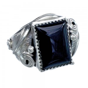 Black Onyx and Sterling Silver Scalloped Leaf Navajo Ring Size 11-1/2 AX123269