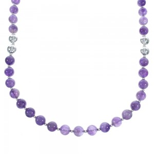 Sterling Silver And Amethyst Navajo Bead Necklace AX123518