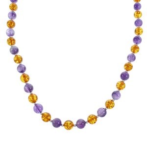 Amber And Amethyst Sterling Silver Navajo Bead Necklace AX123522