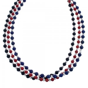 American Indian 3-Strand Multicolor Silver Bead Necklace AX123507