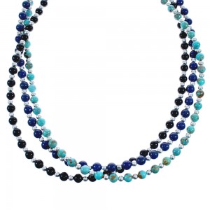 American Indian 3-Strand Multicolor Silver Bead Necklace AX123499