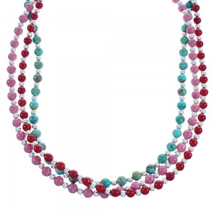 American Indian 3-Strand Multicolor Silver Bead Necklace AX123510