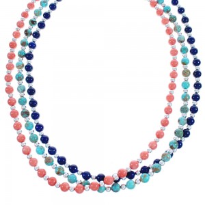American Indian 3-Strand Multicolor Silver Bead Necklace AX123495
