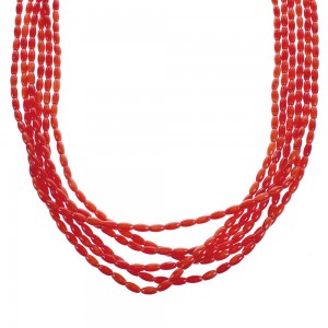 Navajo Coral Sterling Silver 6-Strand Bead Necklace AX123407