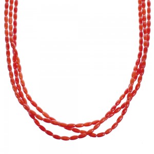 Native American Coral Sterling Silver 3-Strand Bead Necklace AX123405