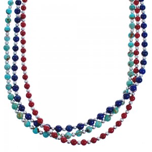 American Indian 3-Strand Multicolor Silver Bead Necklace AX123398