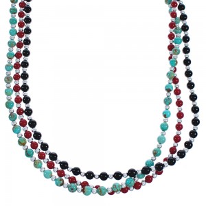 American Indian 3-Strand Multicolor Silver Bead Necklace AX123397