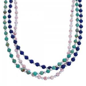American Indian 3-Strand Multicolor Silver Bead Necklace AX123400