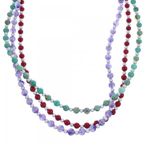 American Indian 3-Strand Multicolor Silver Bead Necklace AX123385