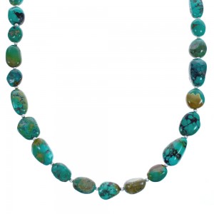 Kingman Turquoise Native American Bead And Silver Necklace JX123458