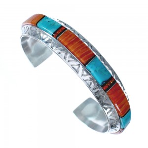 Native American Sterling Silver Multistone Inlay Cuff Bracelet AX123716
