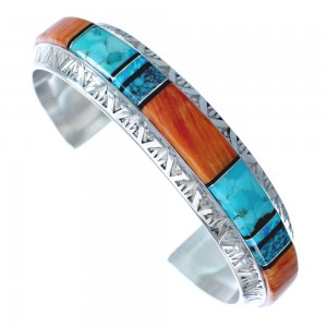 Native American Sterling Silver Multistone Inlay Cuff Bracelet AX123717