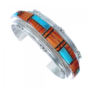 Native American Sterling Silver Multistone Inlay Cuff Bracelet AX123714