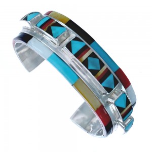 Multicolor Inlay Sterling Silver Zuni Cuff Bracelet AX123710