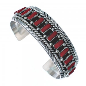 Coral Native American Authentic Sterling Silver Cuff Bracelet AX123811