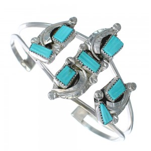 Turquoise Sterling Silver Leaf Zuni Cuff Bracelet AX123799