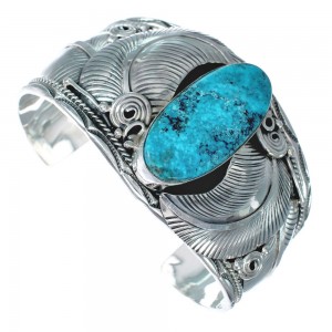 Navajo Turquoise And Sterling Silver Scalloped Leaf Cuff Bracelet AX123781
