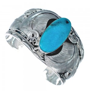 Navajo Turquoise And Sterling Silver Scalloped Leaf Cuff Bracelet AX123784