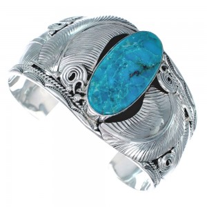 Navajo Turquoise And Sterling Silver Scalloped Leaf Cuff Bracelet AX123785