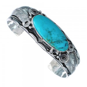 Navajo Turquoise And Sterling Silver Scalloped Leaf Cuff Bracelet AX123840