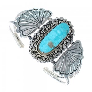 Navajo Turquoise Patterned Genuine Sterling Silver Cuff Bracelet AX123855