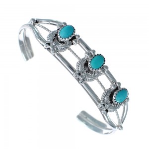 Turquoise Navajo Sterling Silver Scalloped Leaf Cuff Bracelet AX123925
