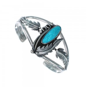 Native American Navajo Turquoise Leaf Sterling Silver Cuff Bracelet AX123928