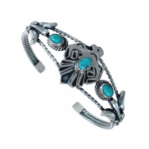 Sterling Silver Turquoise Thunderbird American Indian Cuff Bracelet AX123933