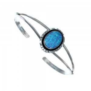 Blue Opal Sterling Silver Native American Cuff Bracelet AX123899