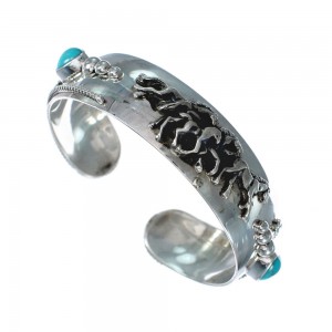 Sterling Silver Turquoise Navajo Wolf Cuff Bracelet AX123905